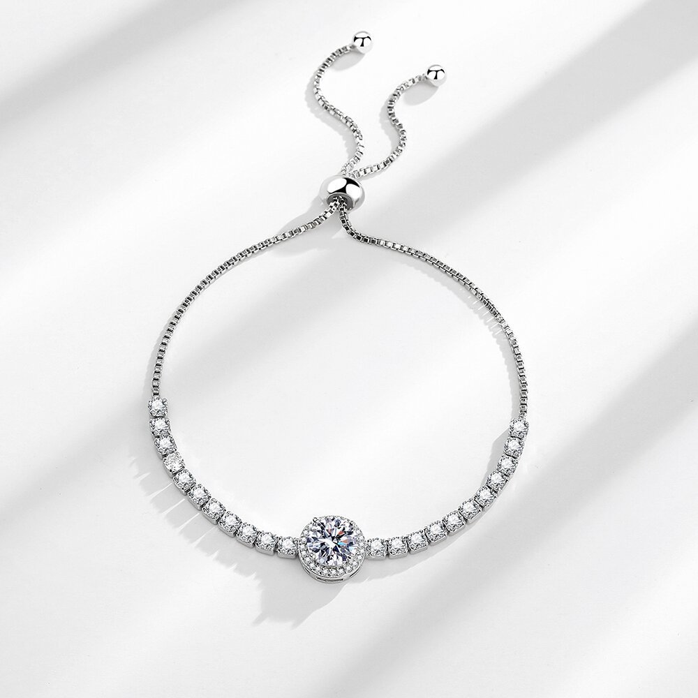 French Style Pull-Out Two Carat Round Zircon Moissanite Simulated Bracelet For Women Versatile Geometric Pattern Metal Jewelry 3