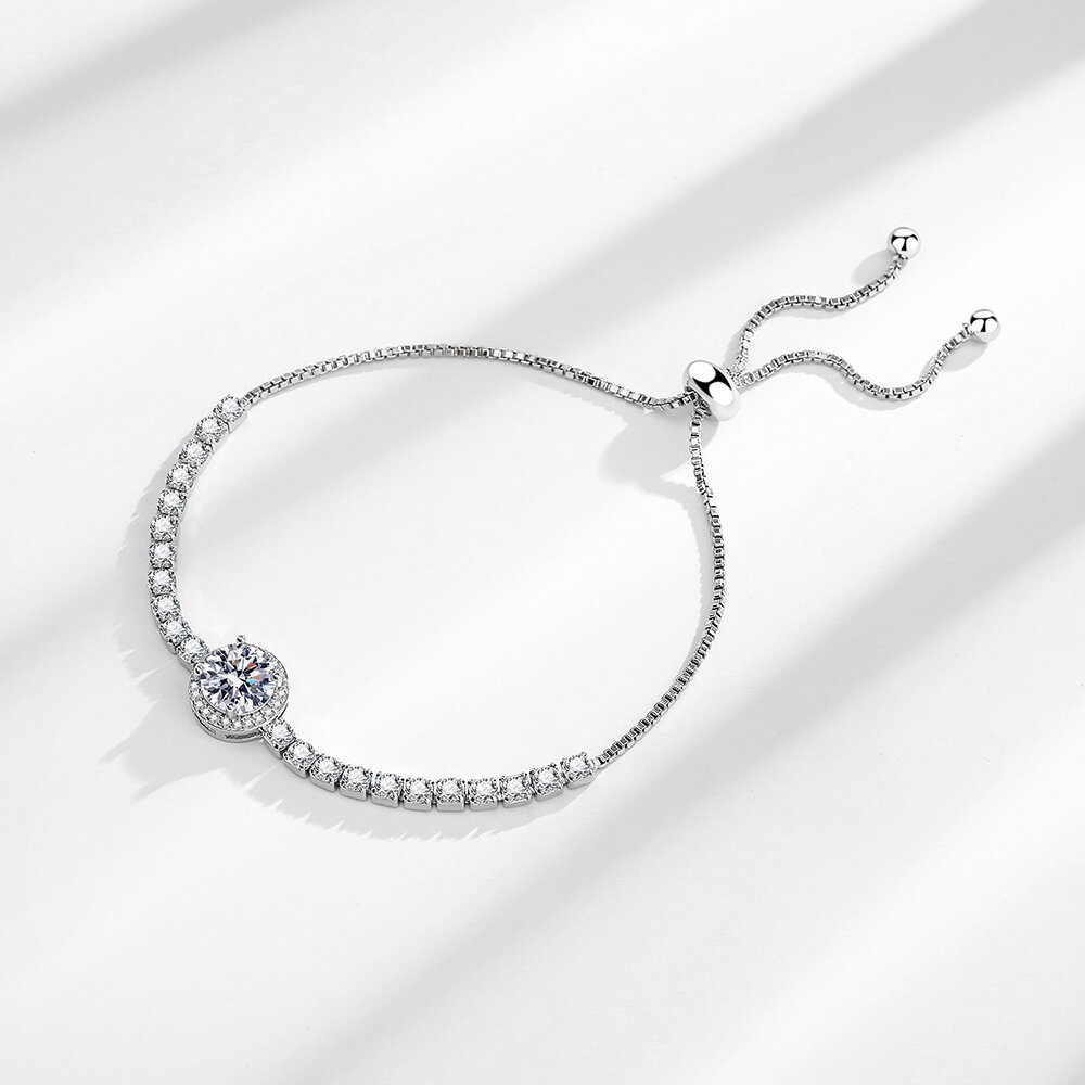 French Style Pull-Out Two Carat Round Zircon Moissanite Simulated Bracelet For Women Versatile Geometric Pattern Metal Jewelry 4
