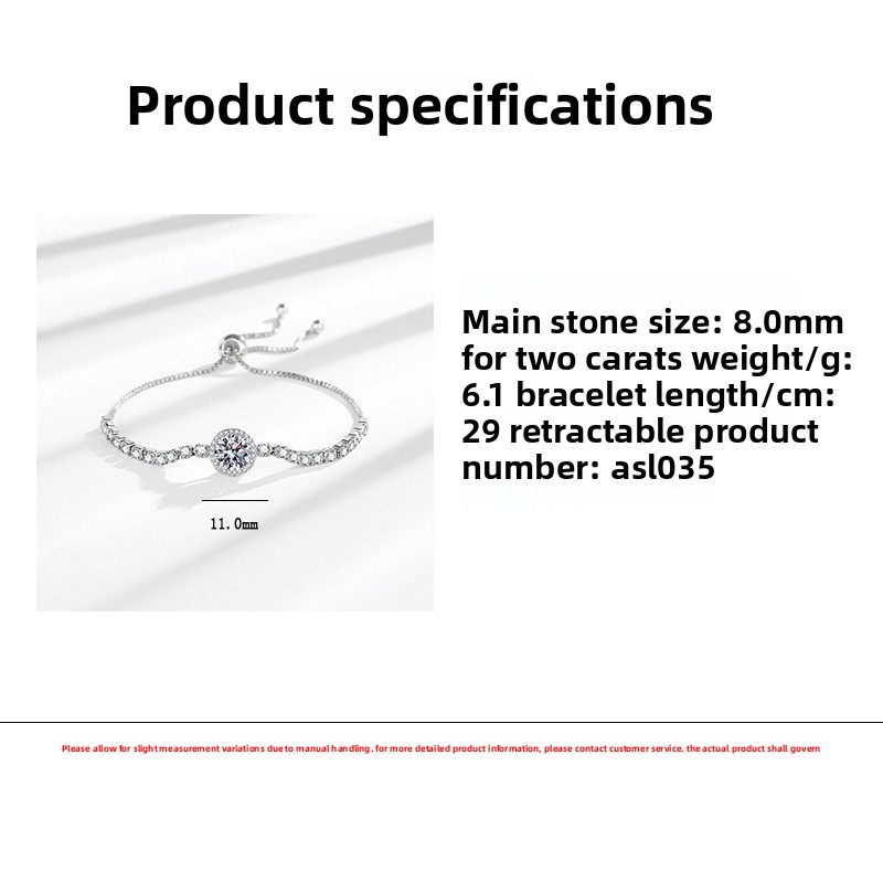 French Style Pull-Out Two Carat Round Zircon Moissanite Simulated Bracelet For Women Versatile Geometric Pattern Metal Jewelry 5