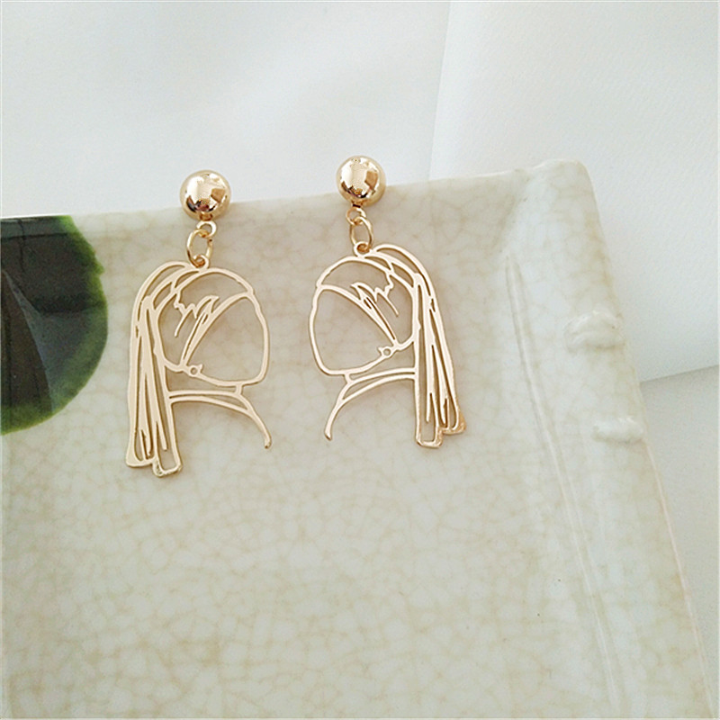 Human Face Drop Earrings For Women In Titanium Steel, Electroplated Finish, 1 Pair Featuring IG Style