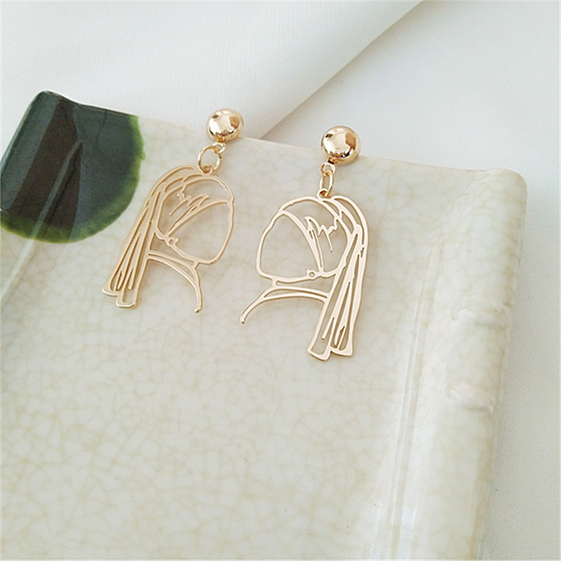 Human Face Drop Earrings For Women In Titanium Steel, Electroplated Finish, 1 Pair Featuring IG Style 2