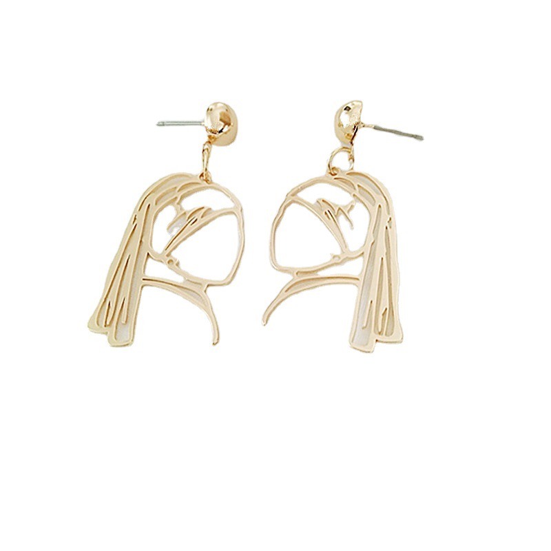 Human Face Drop Earrings For Women In Titanium Steel, Electroplated Finish, 1 Pair Featuring IG Style 3