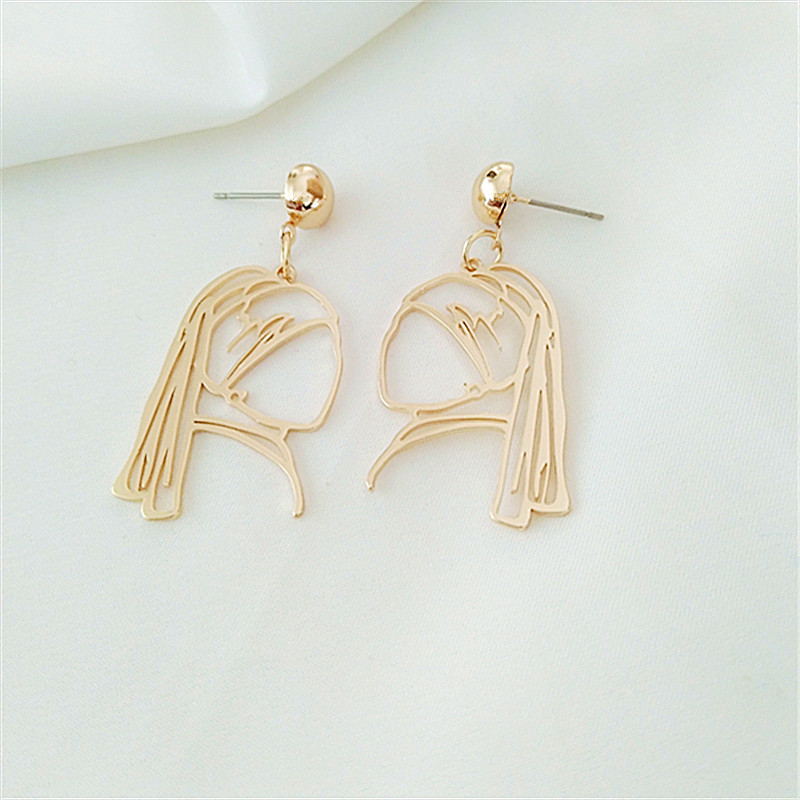 Human Face Drop Earrings For Women In Titanium Steel, Electroplated Finish, 1 Pair Featuring IG Style 4