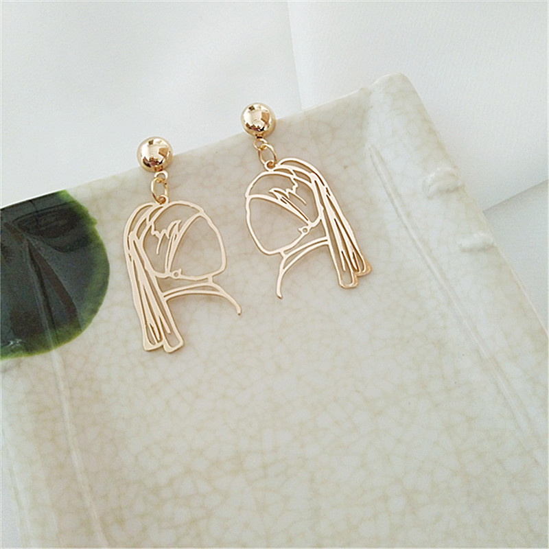 Human Face Drop Earrings For Women In Titanium Steel, Electroplated Finish, 1 Pair Featuring IG Style 5