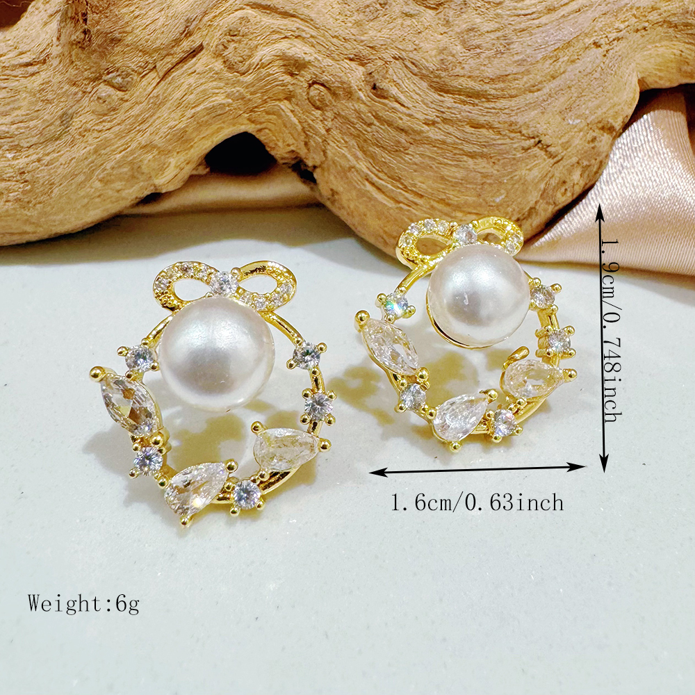 Garlands Stud Earrings For Women With Bezel Setting, Copper Material, Electroplated 16K Real Gold Plated, Featuring Zircon Inlay 4