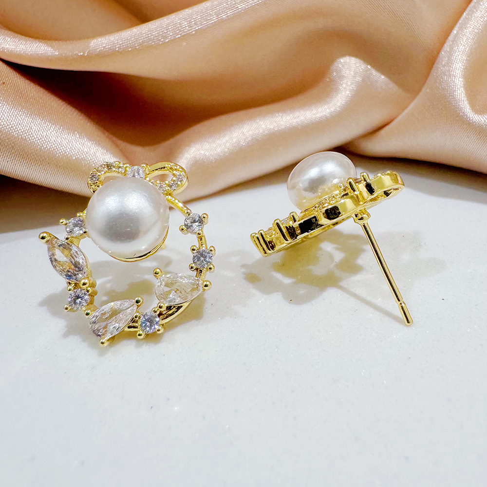 Garlands Stud Earrings For Women With Bezel Setting, Copper Material, Electroplated 16K Real Gold Plated, Featuring Zircon Inlay 5