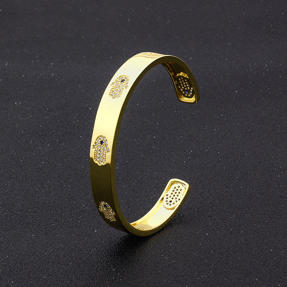 Luxurious Geometric Bangle In 18K Real Gold Plated Copper With Zirconia Inlay, Featuring Electroplated Finish 2