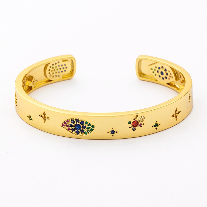Luxurious Geometric Bangle In 18K Real Gold Plated Copper With Zirconia Inlay, Featuring Electroplated Finish 5