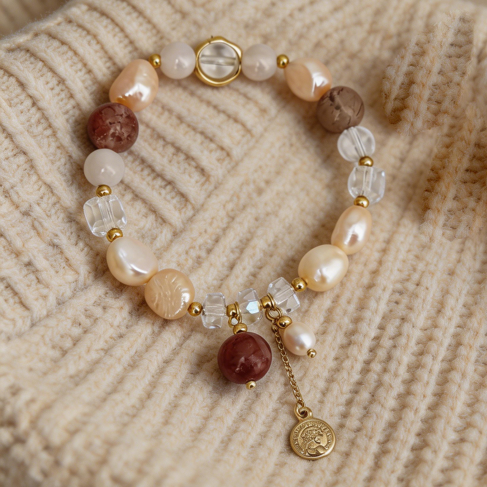 Geometric Beaded Bracelets For Women In Electroplated Golden Plated Copper With Artificial Crystal Inlay 3