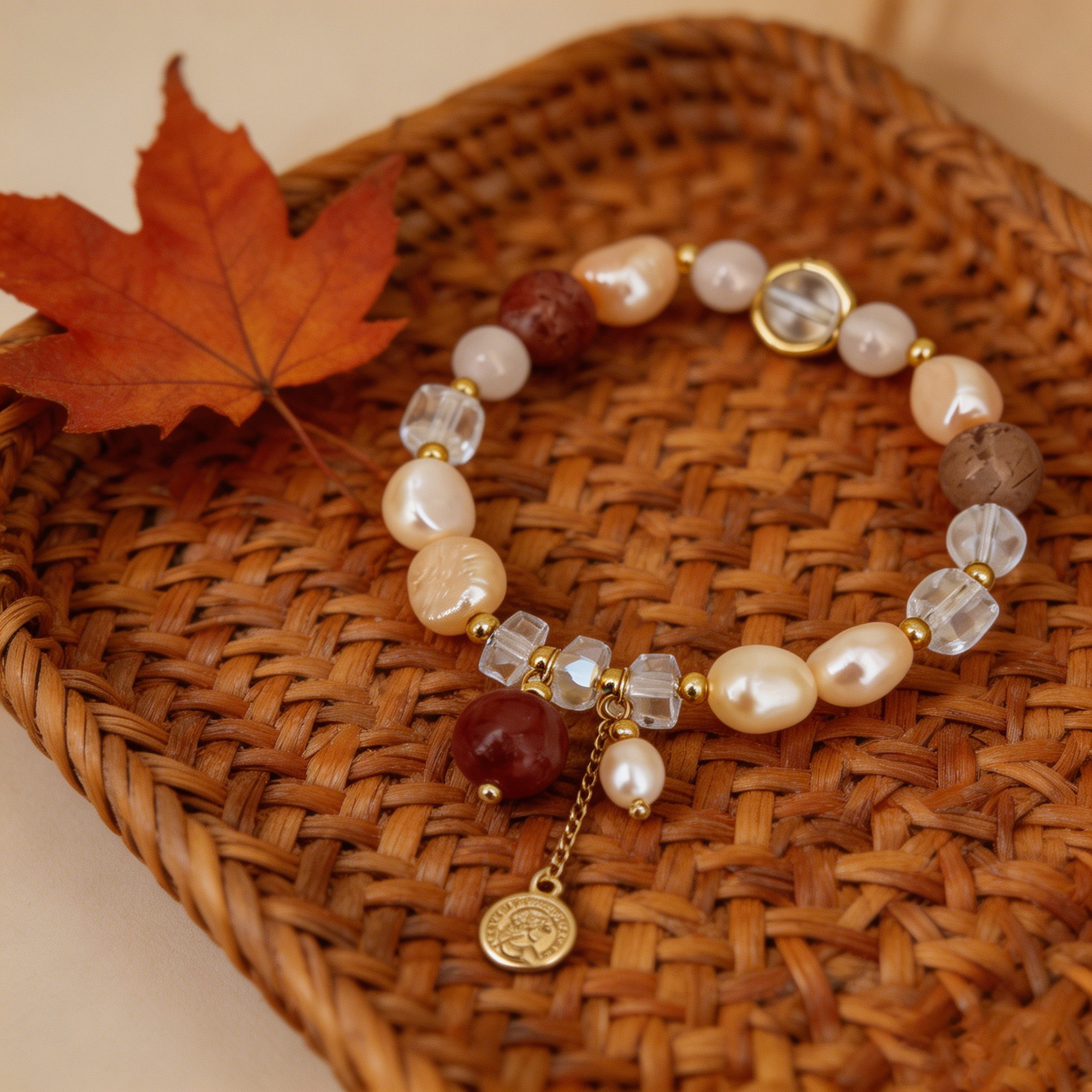 Geometric Beaded Bracelets For Women In Electroplated Golden Plated Copper With Artificial Crystal Inlay 4