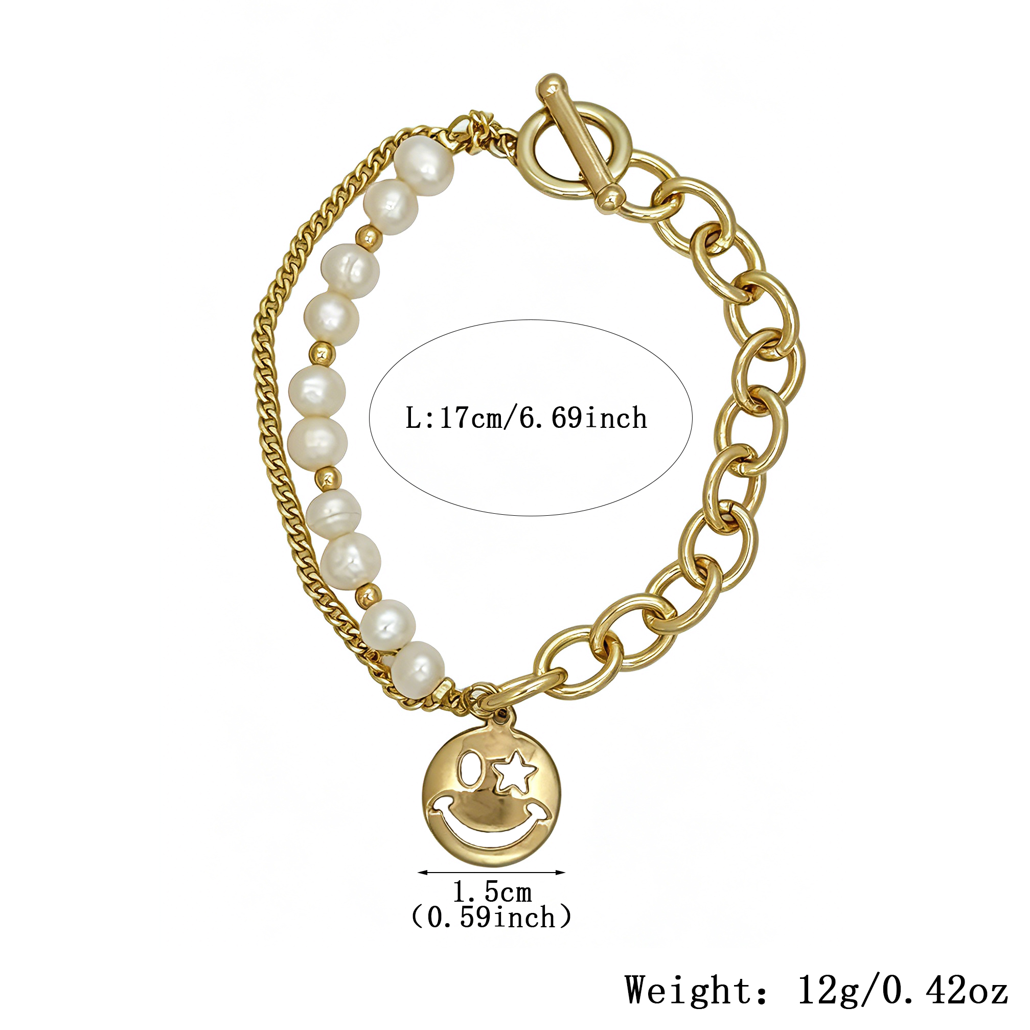 Geometric Beading Bracelet For Women In Copper With Electroplated Gold Plating And Freshwater Pearl Inlay, Handmade Chain 2