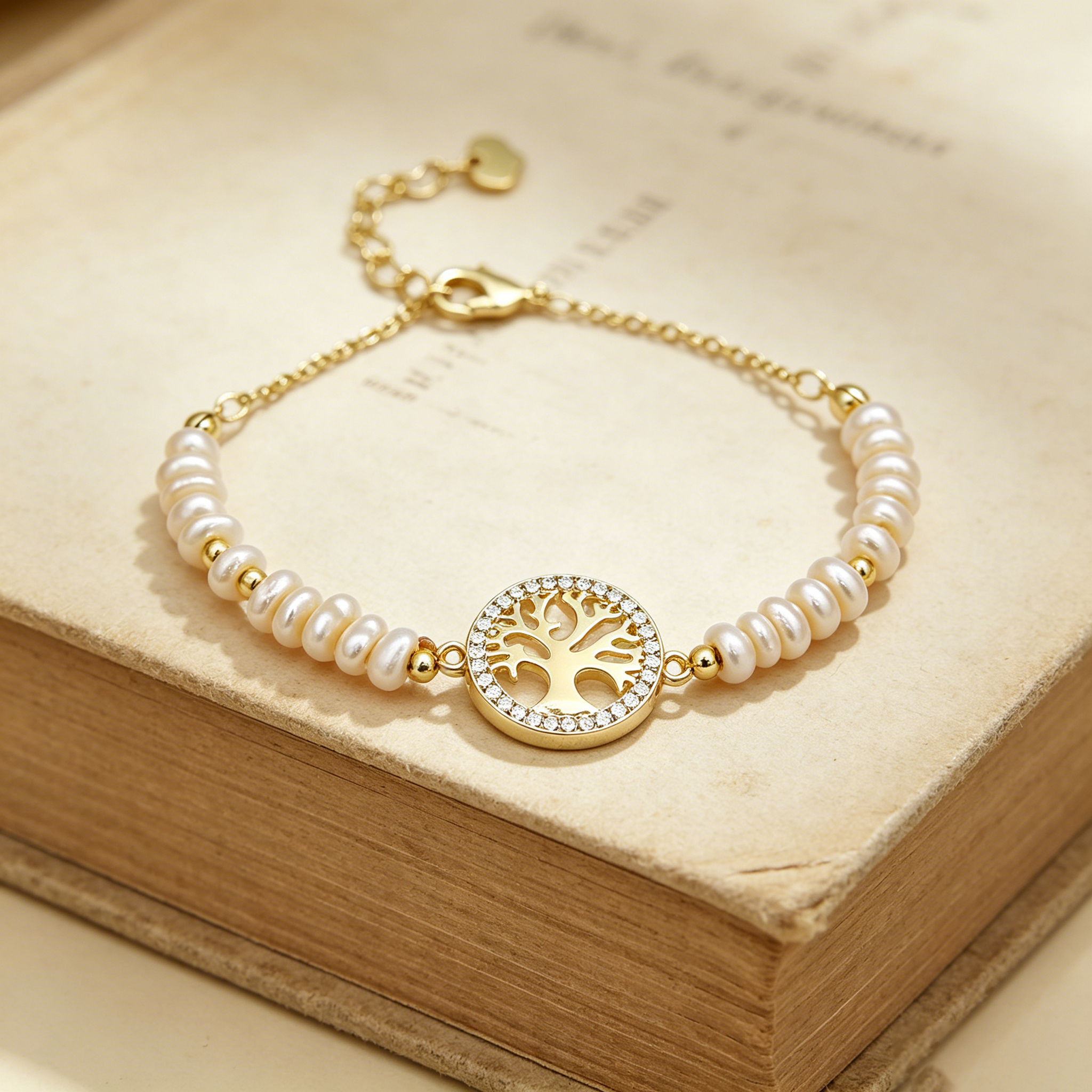 Geometric Beading Bracelet For Women In Golden Plated Copper With Electroplated Finish And Freshwater Pearl Inlay 7