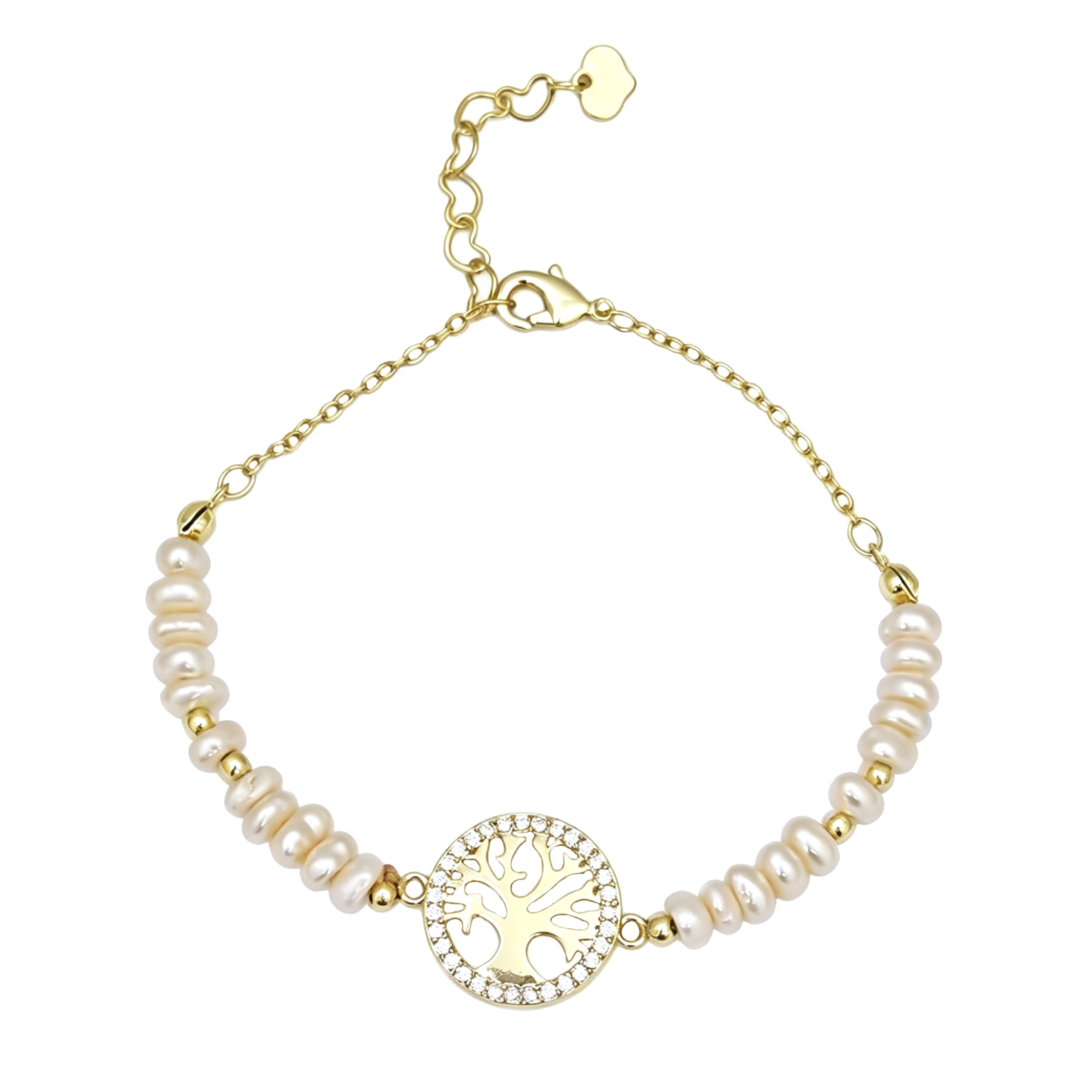 Geometric Beading Bracelet For Women In Golden Plated Copper With Electroplated Finish And Freshwater Pearl Inlay 9