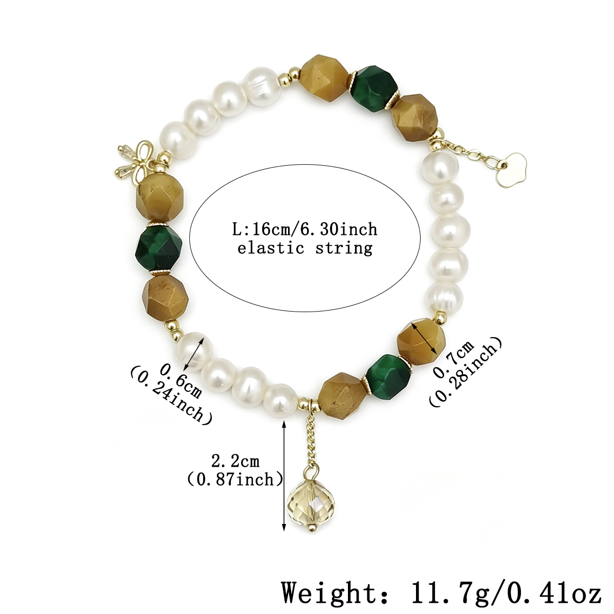 Geometric Beading Bracelet For Women In Golden Plated Copper With Freshwater Pearl Inlay, Electroplated Finish 2