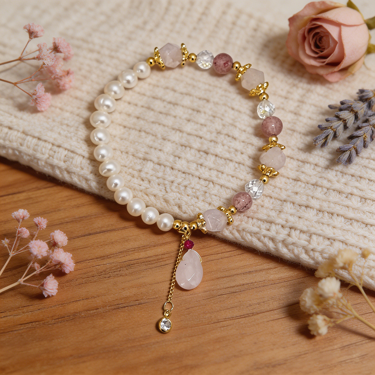 Geometric Beading Bracelets For Women In Golden Plated Copper With Artificial Crystal Inlay, Electroplated Finish