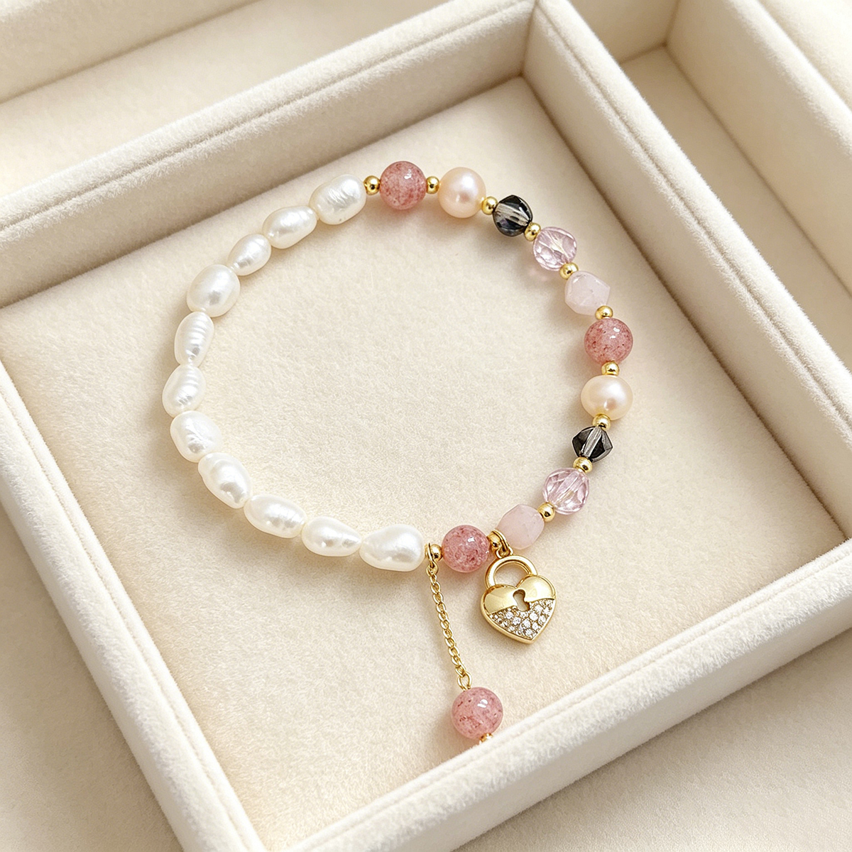 Geometric Beading Bracelets For Women In Golden Plated Copper With Artificial Crystal Inlay, Electroplated Finish 4