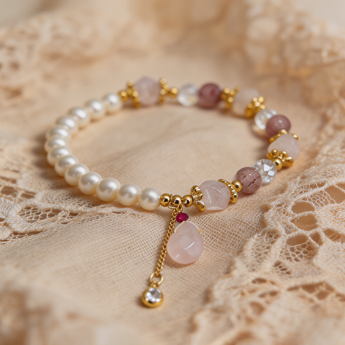 Geometric Beading Bracelets For Women In Golden Plated Copper With Artificial Crystal Inlay, Electroplated Finish 5