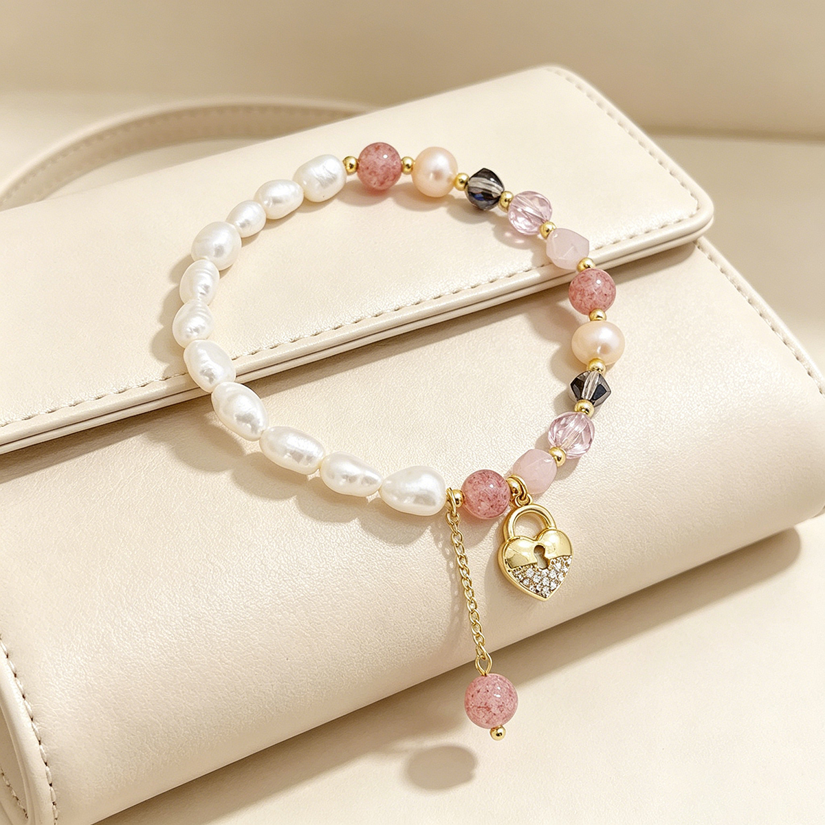 Geometric Beading Bracelets For Women In Golden Plated Copper With Artificial Crystal Inlay, Electroplated Finish 6