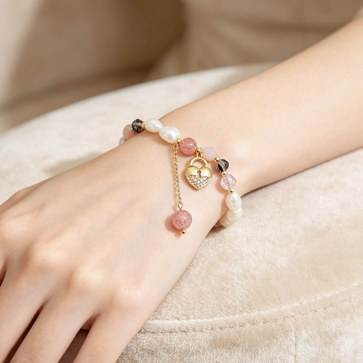 Geometric Beading Bracelets For Women In Golden Plated Copper With Artificial Crystal Inlay, Electroplated Finish 7
