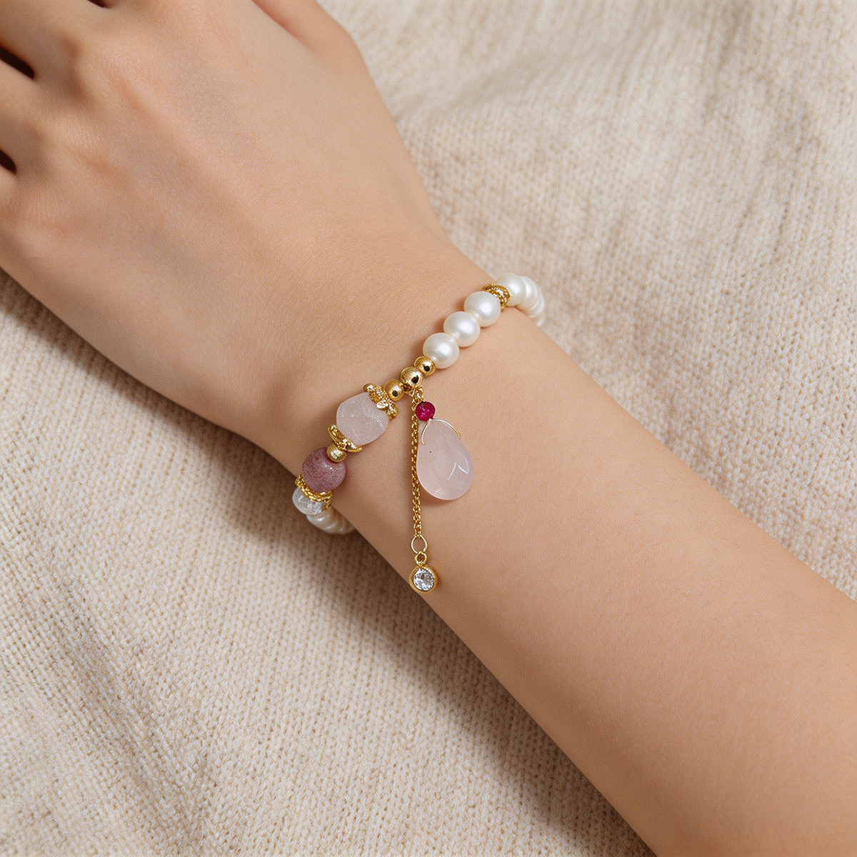 Geometric Beading Bracelets For Women In Golden Plated Copper With Artificial Crystal Inlay, Electroplated Finish 8