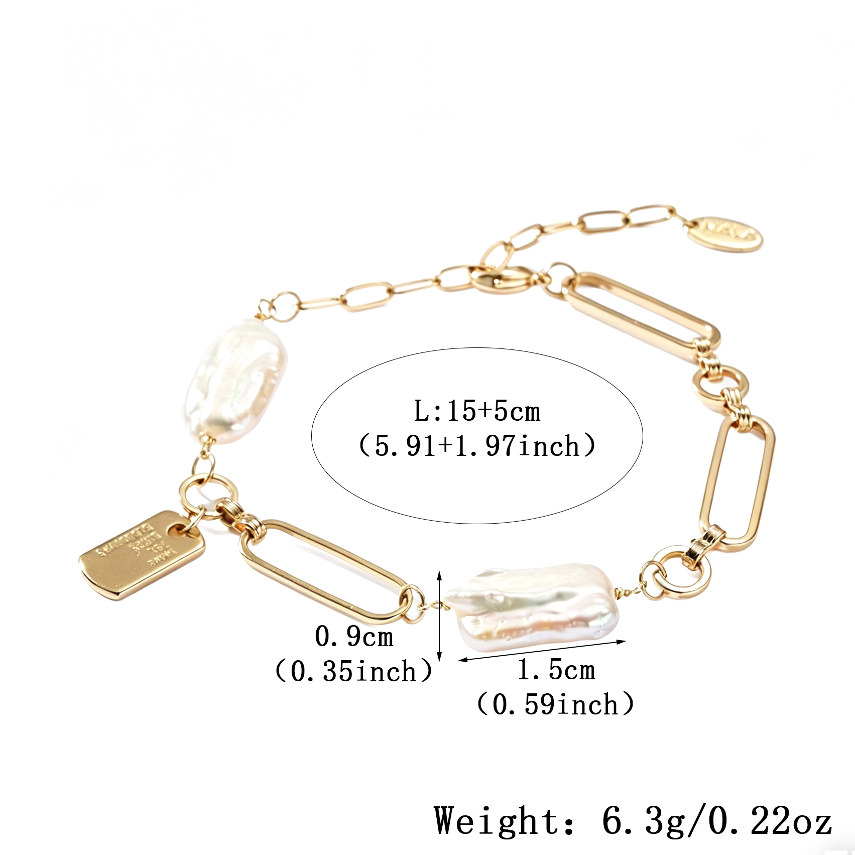 Three-dimensional Geometric Bracelets For Women With Freshwater Pearl Inlay And Golden Plated Copper Featuring Paperclip Chain 2