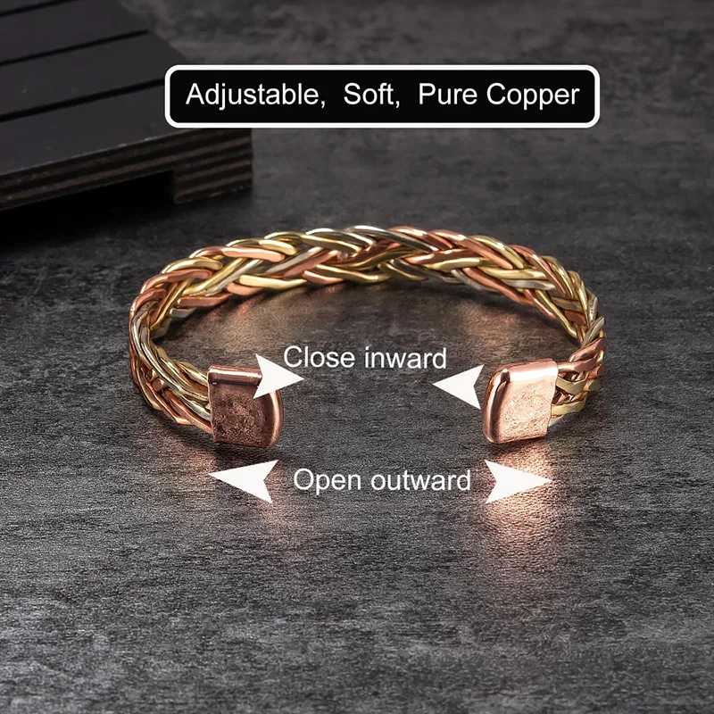 Geometric Braid Bangle In Copper With Golden Electroplated Finish Featuring Magnetic Clasp Closure 2