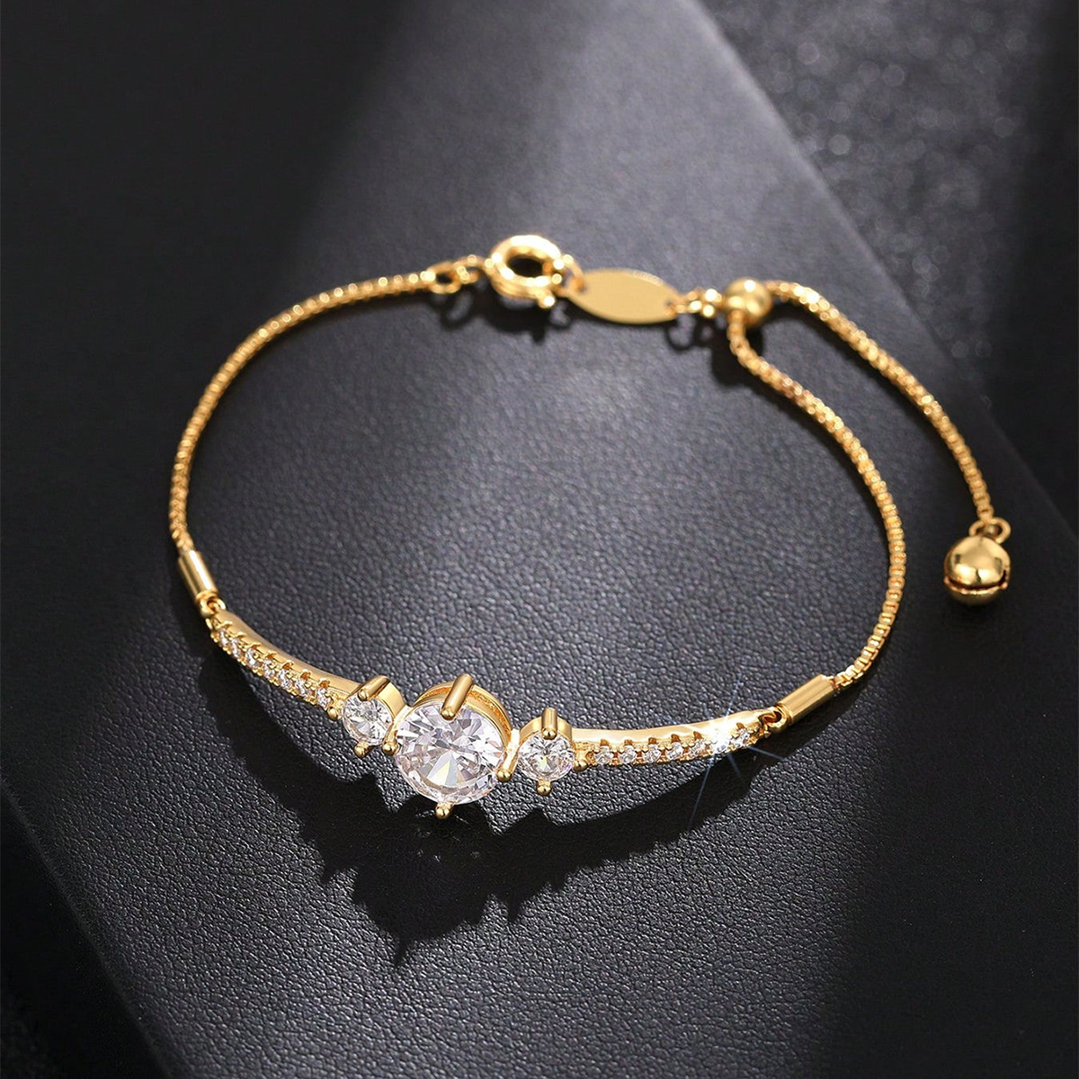 Geometric Claw Setting Bracelet For Women In Copper With KC Golden Plated Water Plating And Zircon Inlay, Featuring Box Chain 4