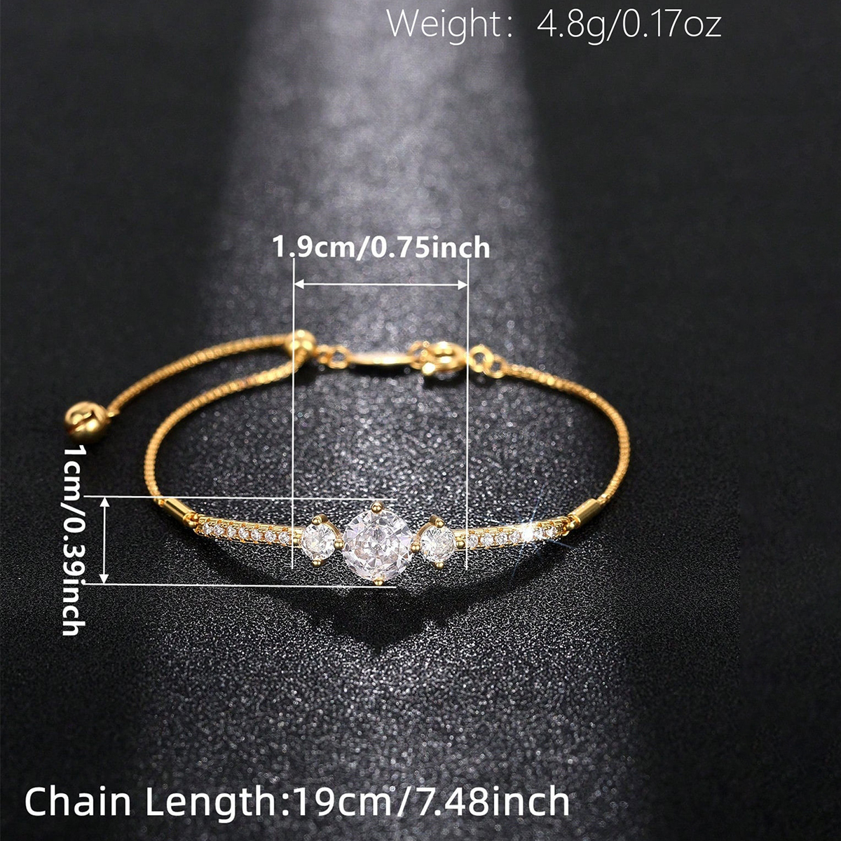 Geometric Claw Setting Bracelet For Women In Copper With KC Golden Plated Water Plating And Zircon Inlay, Featuring Box Chain 8