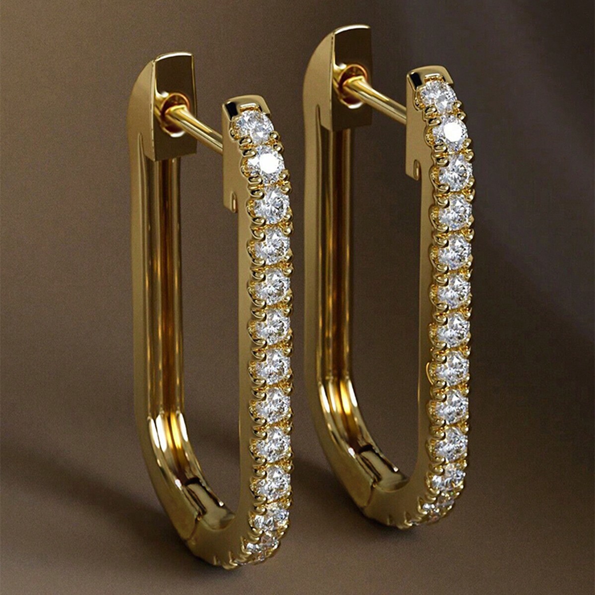 Geometric Claw Setting Earrings For Women In Copper With KC Golden Water Plating And Zircon Inlay