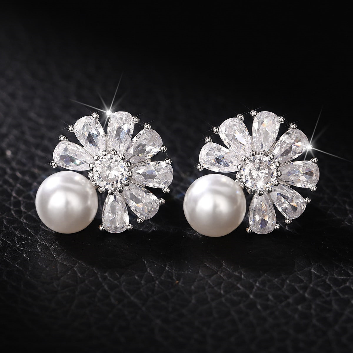 Geometric Claw Setting Stud Earrings For Women In Copper With White K Water Plating And Zircon Inlay