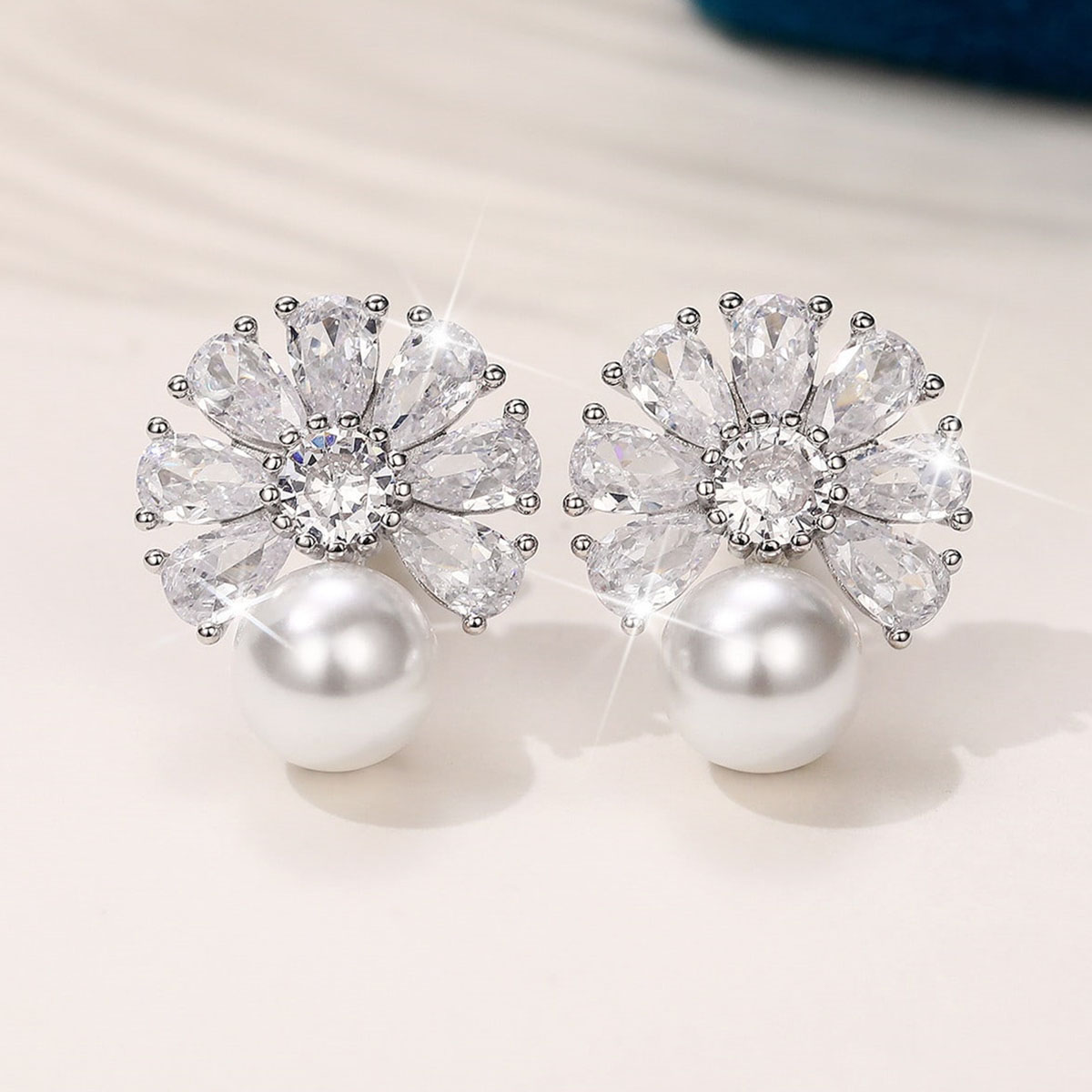 Geometric Claw Setting Stud Earrings For Women In Copper With White K Water Plating And Zircon Inlay 2
