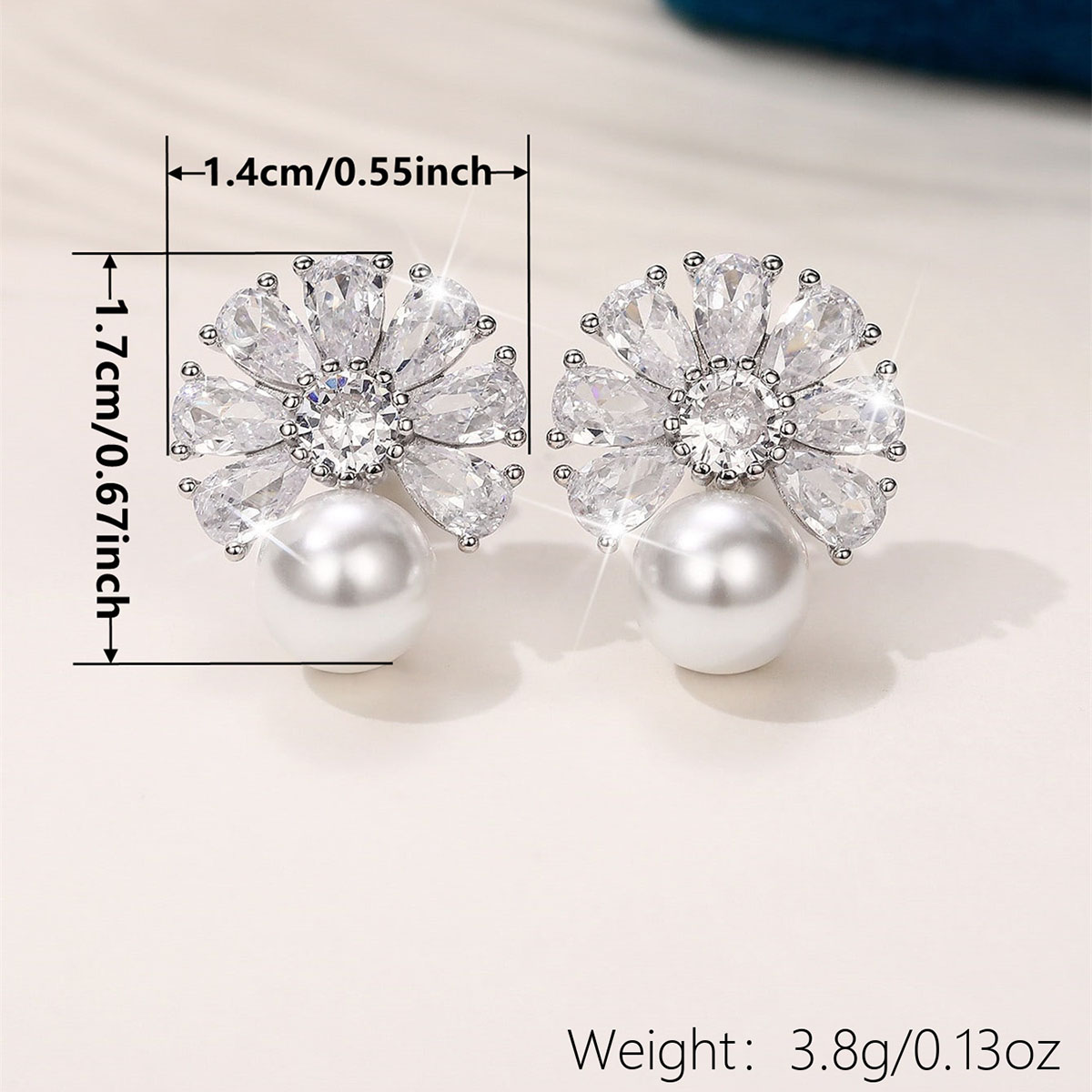 Geometric Claw Setting Stud Earrings For Women In Copper With White K Water Plating And Zircon Inlay 3