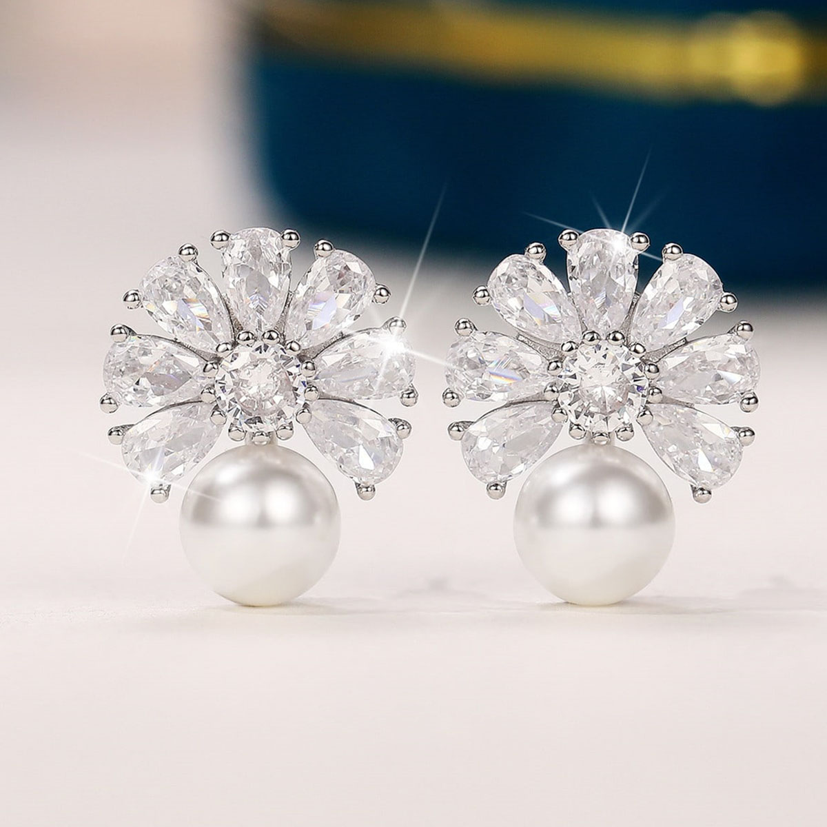 Geometric Claw Setting Stud Earrings For Women In Copper With White K Water Plating And Zircon Inlay 4