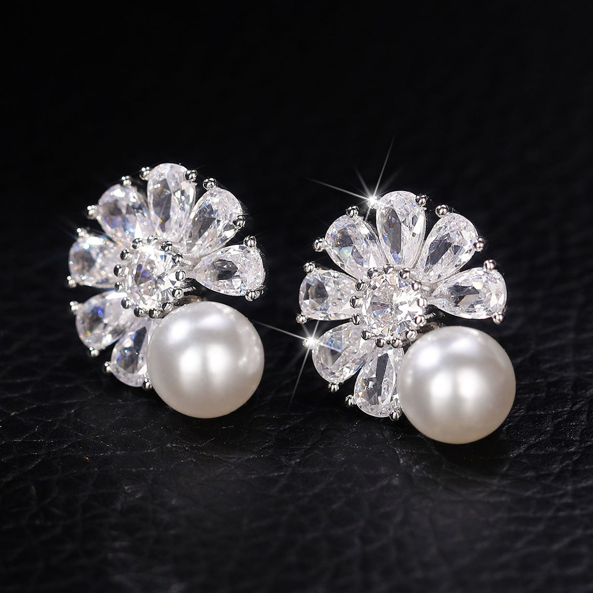 Geometric Claw Setting Stud Earrings For Women In Copper With White K Water Plating And Zircon Inlay 7
