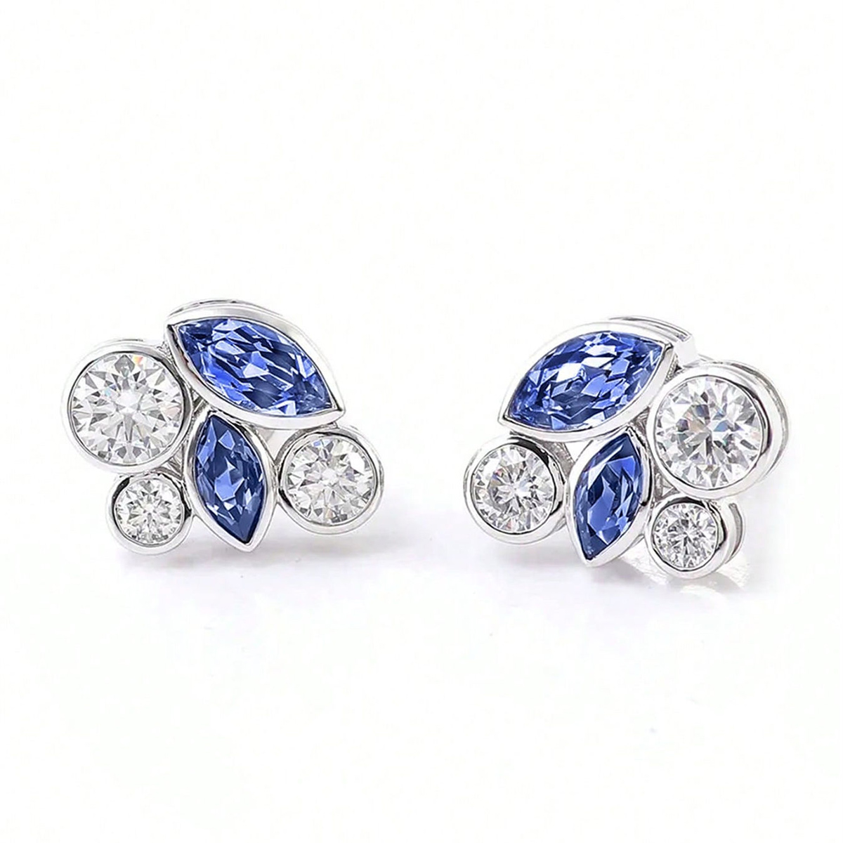 Geometric Claw Setting Stud Earrings For Women In White K Plated Copper With Zircon Inlay And Water Plating 3