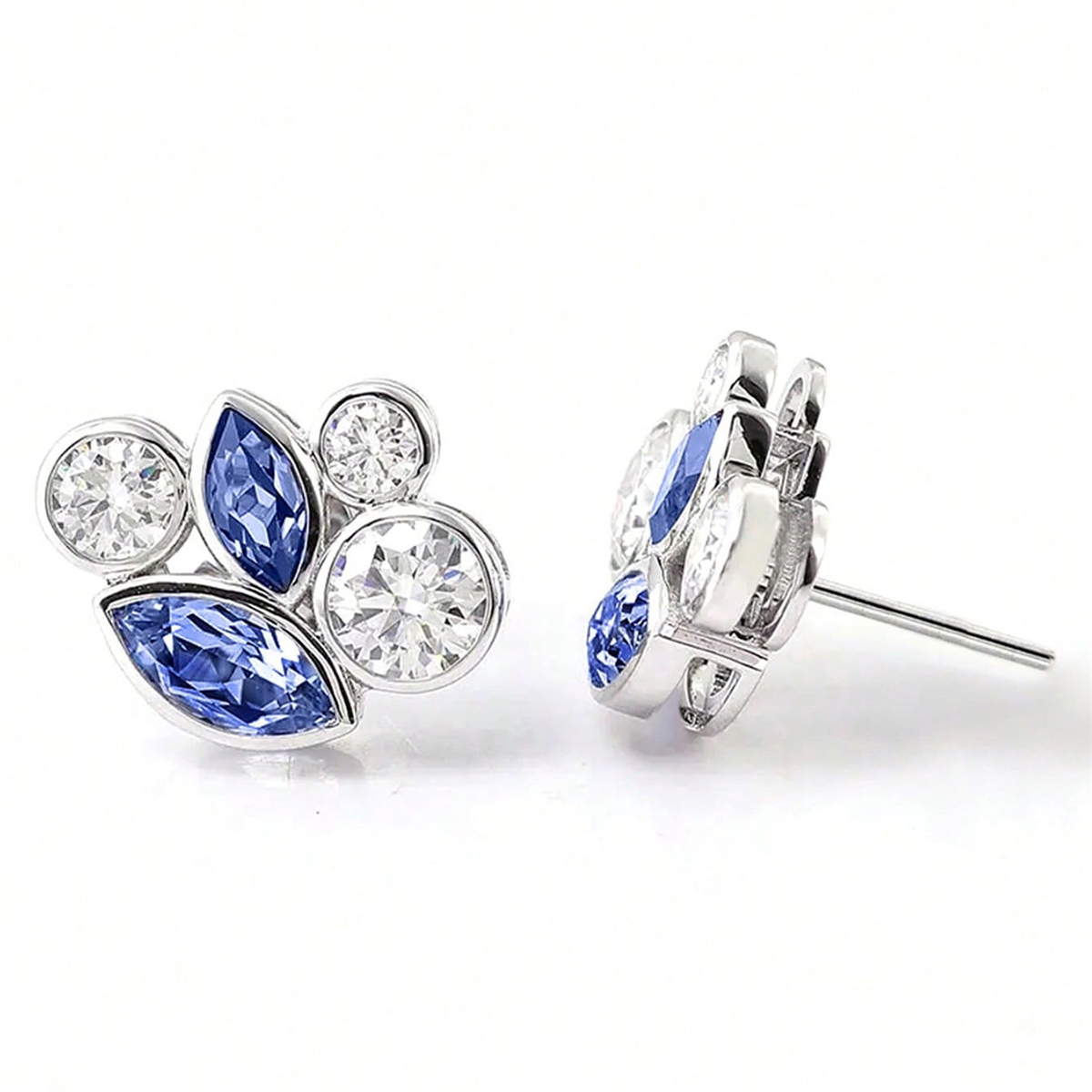 Geometric Claw Setting Stud Earrings For Women In White K Plated Copper With Zircon Inlay And Water Plating 4