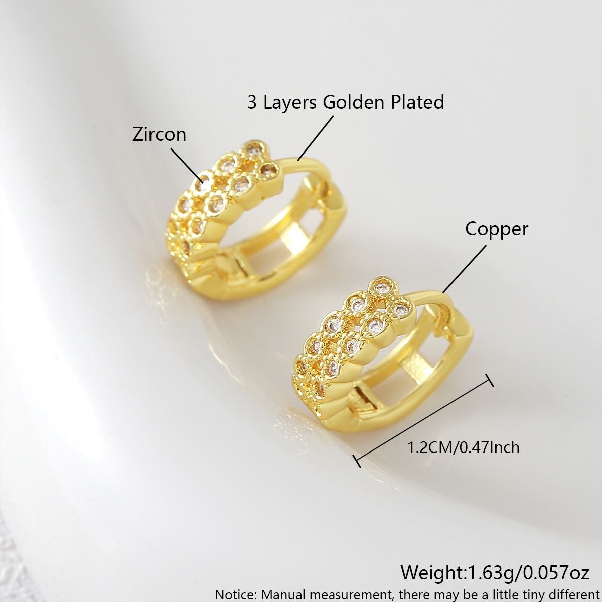 Geometric Earrings With Claw Setting, 18K Real Gold Plated Copper Featuring Zircon Inlay And Water Plating With 0.05µm-0.08µm Thickness 2