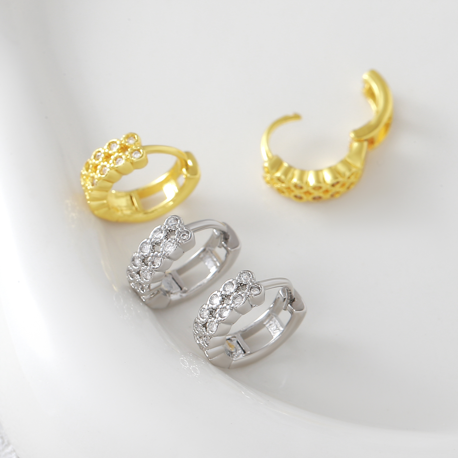 Geometric Earrings With Claw Setting, 18K Real Gold Plated Copper Featuring Zircon Inlay And Water Plating With 0.05µm-0.08µm Thickness 4
