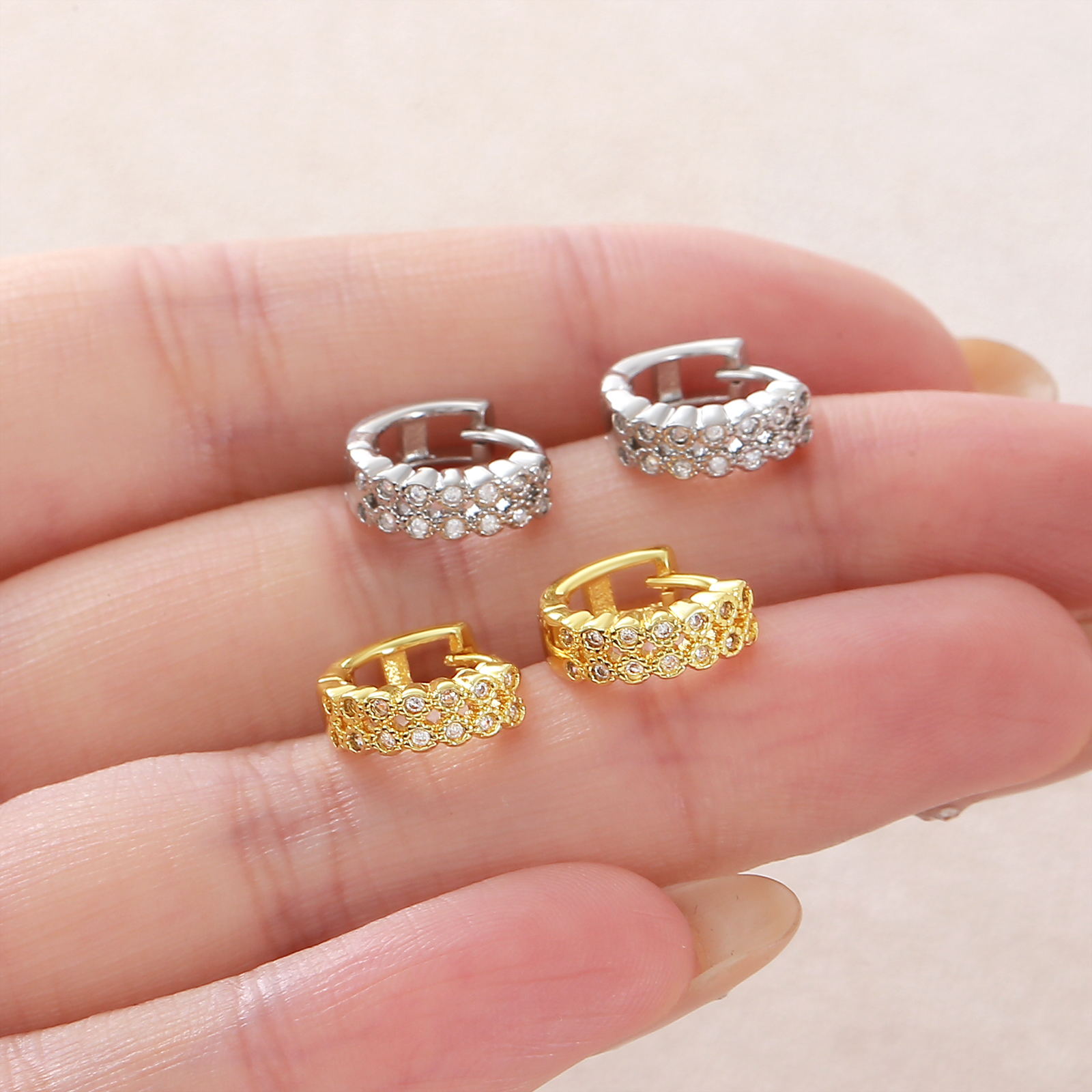 Geometric Earrings With Claw Setting, 18K Real Gold Plated Copper Featuring Zircon Inlay And Water Plating With 0.05µm-0.08µm Thickness 6