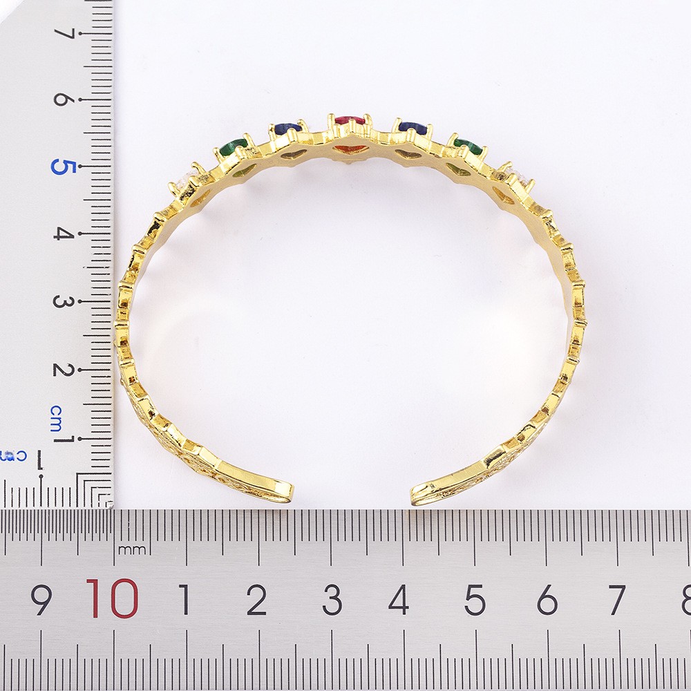 Geometric Copper Bangle With 18K Real Gold Plated Electroplated Finish And Gem Inlay 2