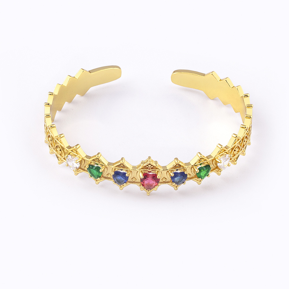 Geometric Copper Bangle With 18K Real Gold Plated Electroplated Finish And Gem Inlay 5