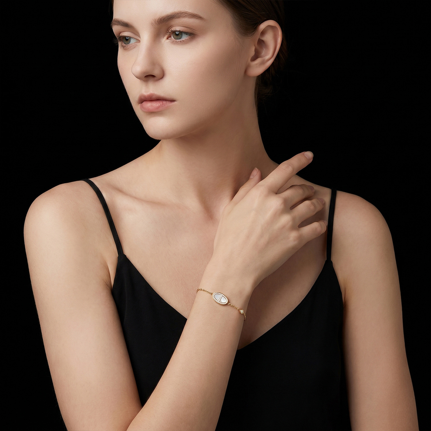 Unisex Geometric Copper Bracelet With 22K Real Gold Electroplated Finish And Mother-of-Pearl Shell Inlay