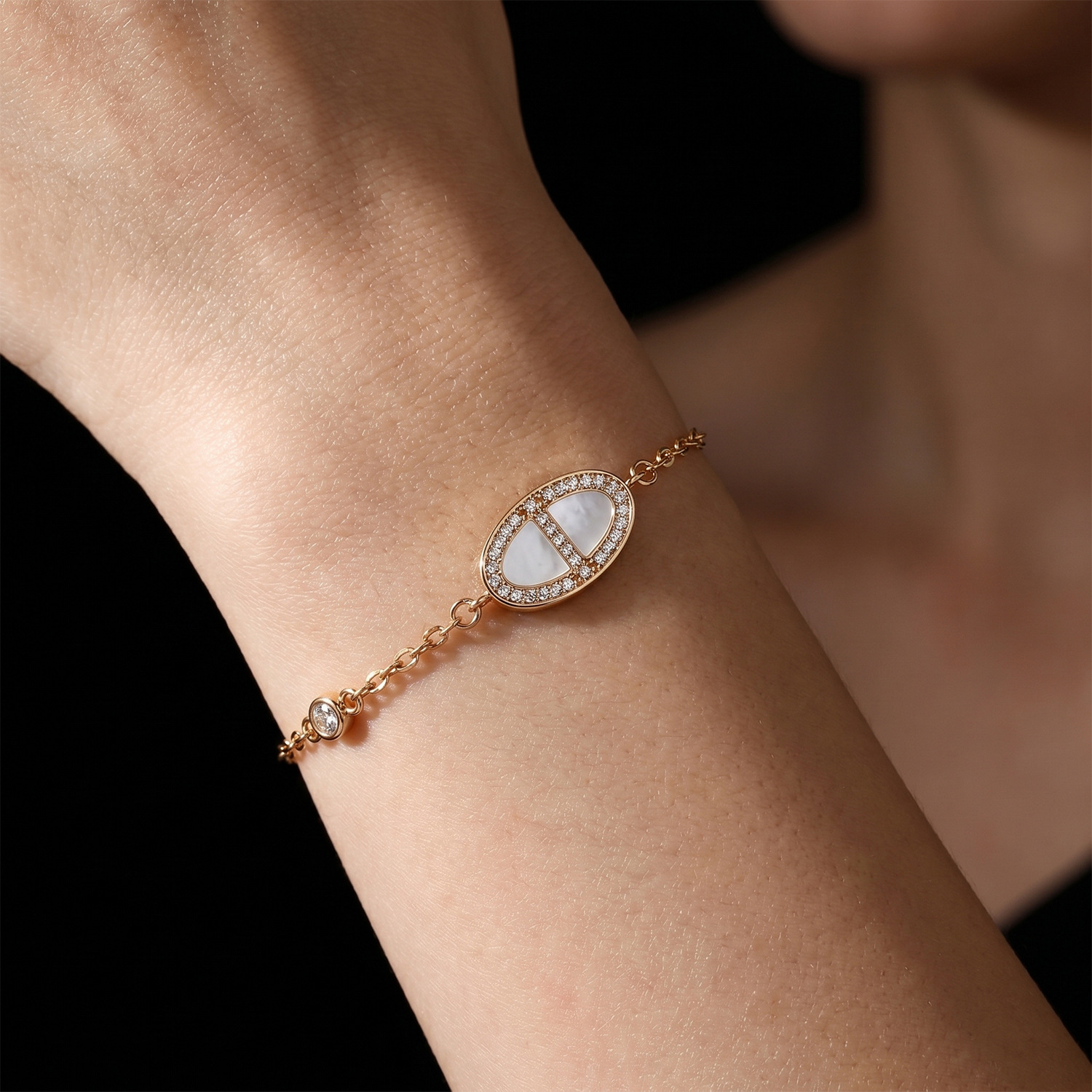 Unisex Geometric Copper Bracelet With 22K Real Gold Electroplated Finish And Mother-of-Pearl Shell Inlay 3