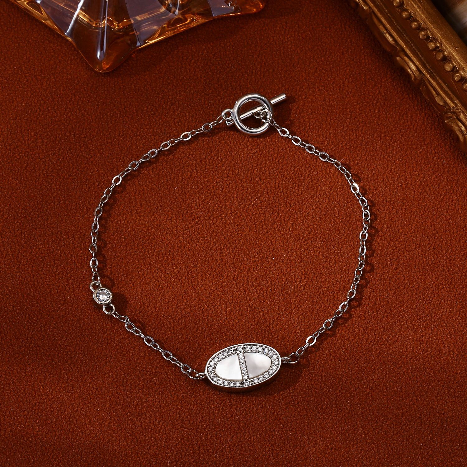 Unisex Geometric Copper Bracelet With 22K Real Gold Electroplated Finish And Mother-of-Pearl Shell Inlay 4