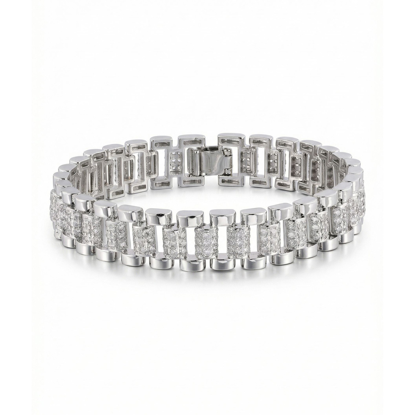 Geometric Copper Bracelet For Women With Platinum Plated Bezel Setting, Handmade Chain, And Zircon Inlay Featuring Water Plating 6