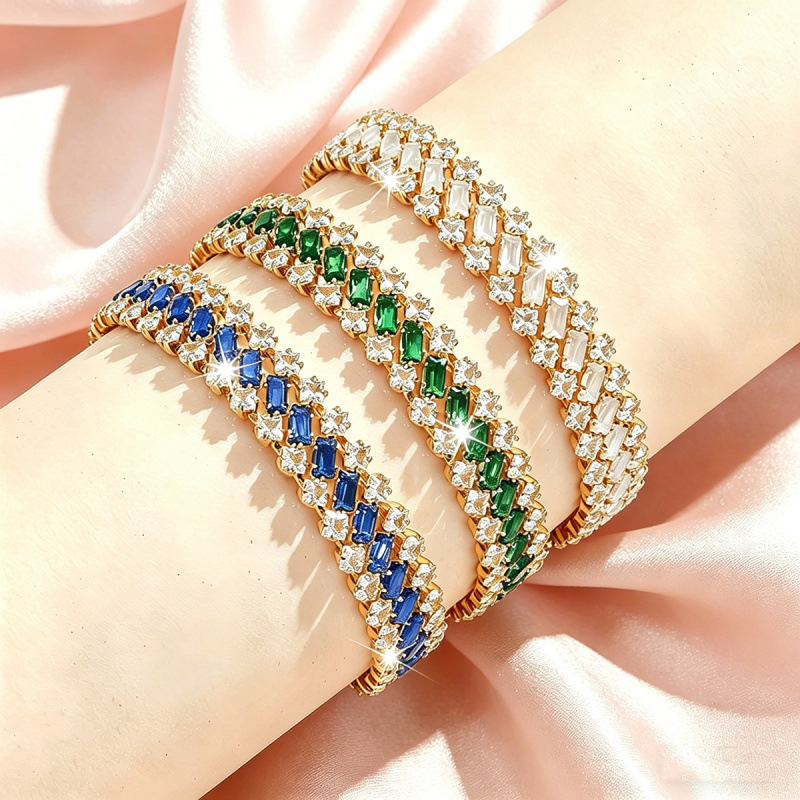 Geometric Copper Bracelet For Women With White Zircon Inlay In Simple Style