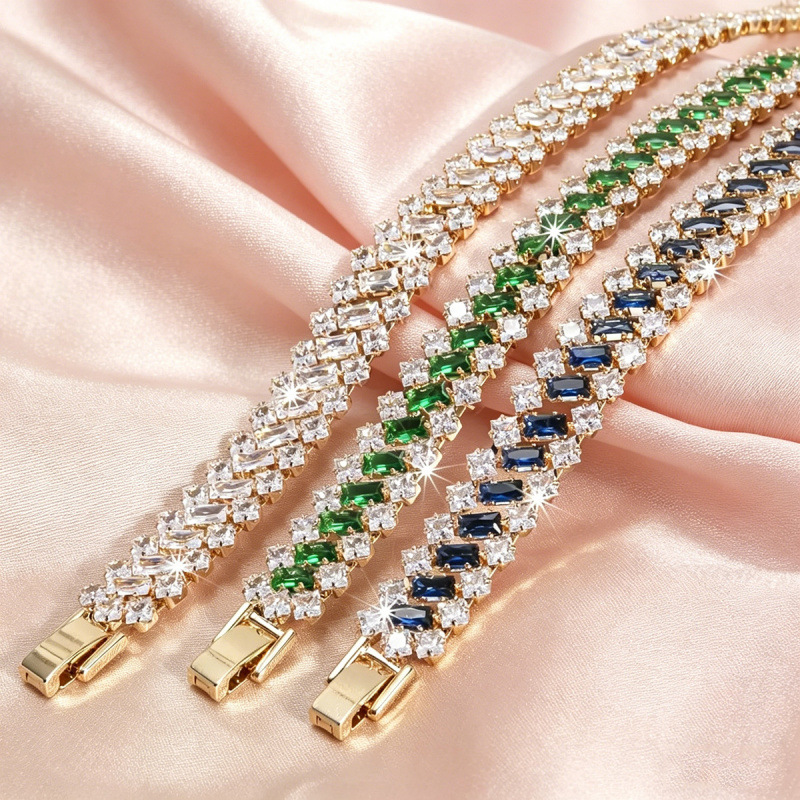 Geometric Copper Bracelet For Women With White Zircon Inlay In Simple Style 2
