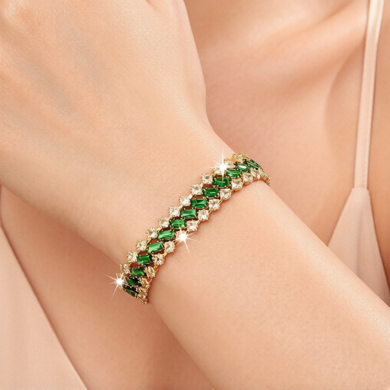Geometric Copper Bracelet For Women With White Zircon Inlay In Simple Style 3