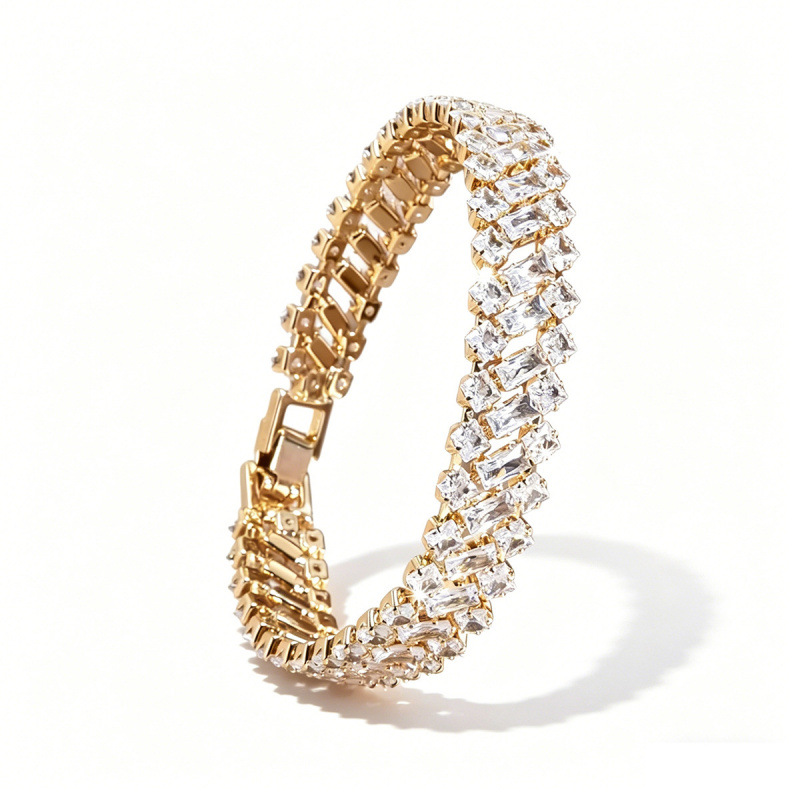 Geometric Copper Bracelet For Women With White Zircon Inlay In Simple Style 5