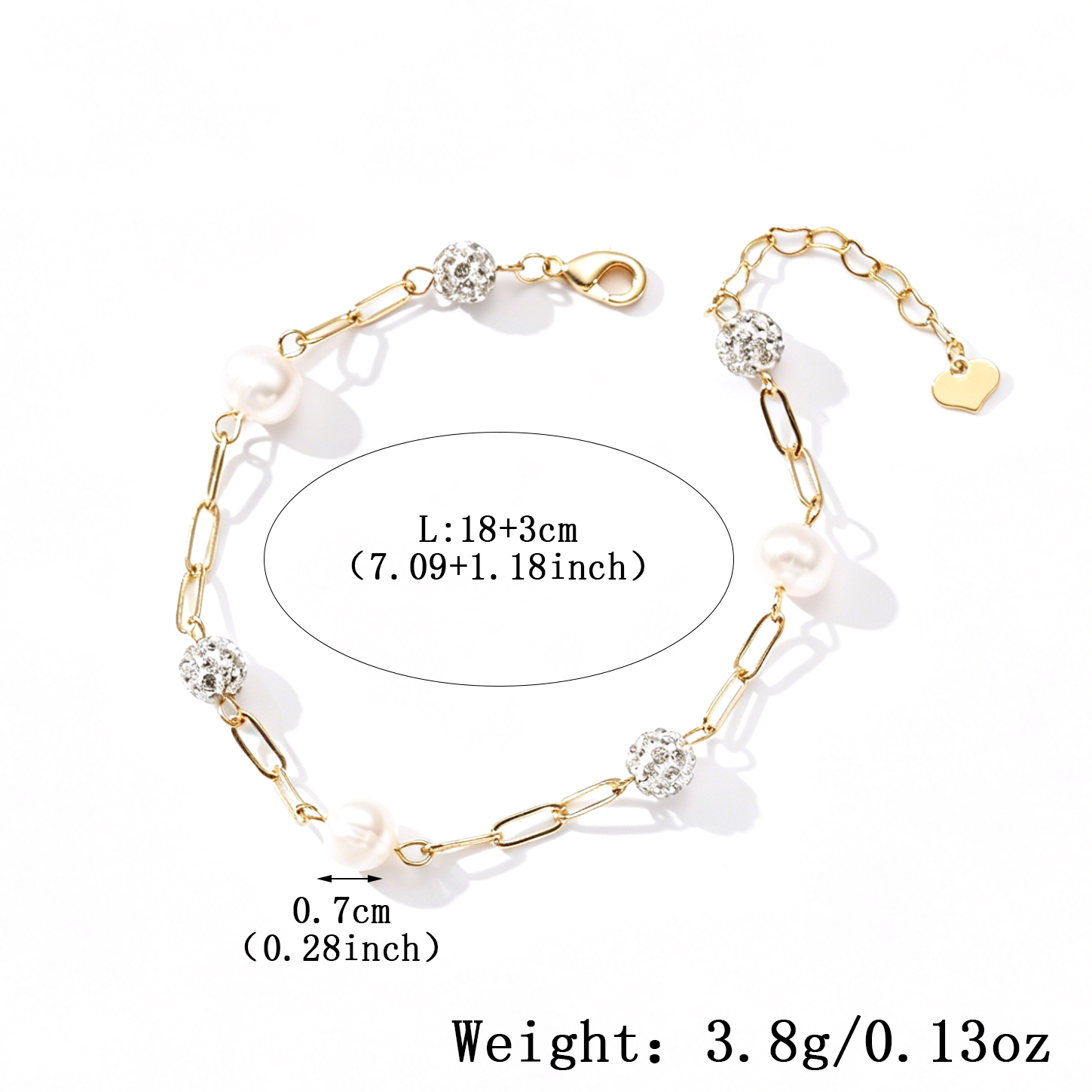 Three-dimensional Geometric Copper Bracelet For Women With 18K Gold Plated Finish And Freshwater Pearl On Paperclip Chain 2